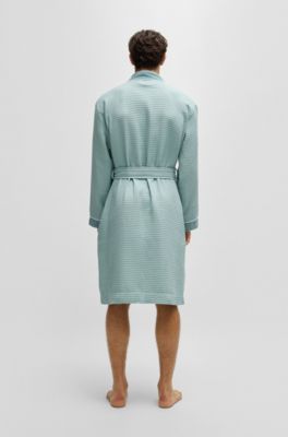 Honeycomb-cotton dressing gown with terry contrasts, Light Green