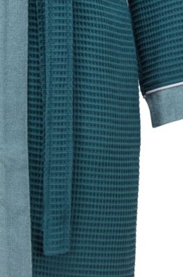 Honeycomb-cotton dressing gown with terry contrasts, Dark Blue