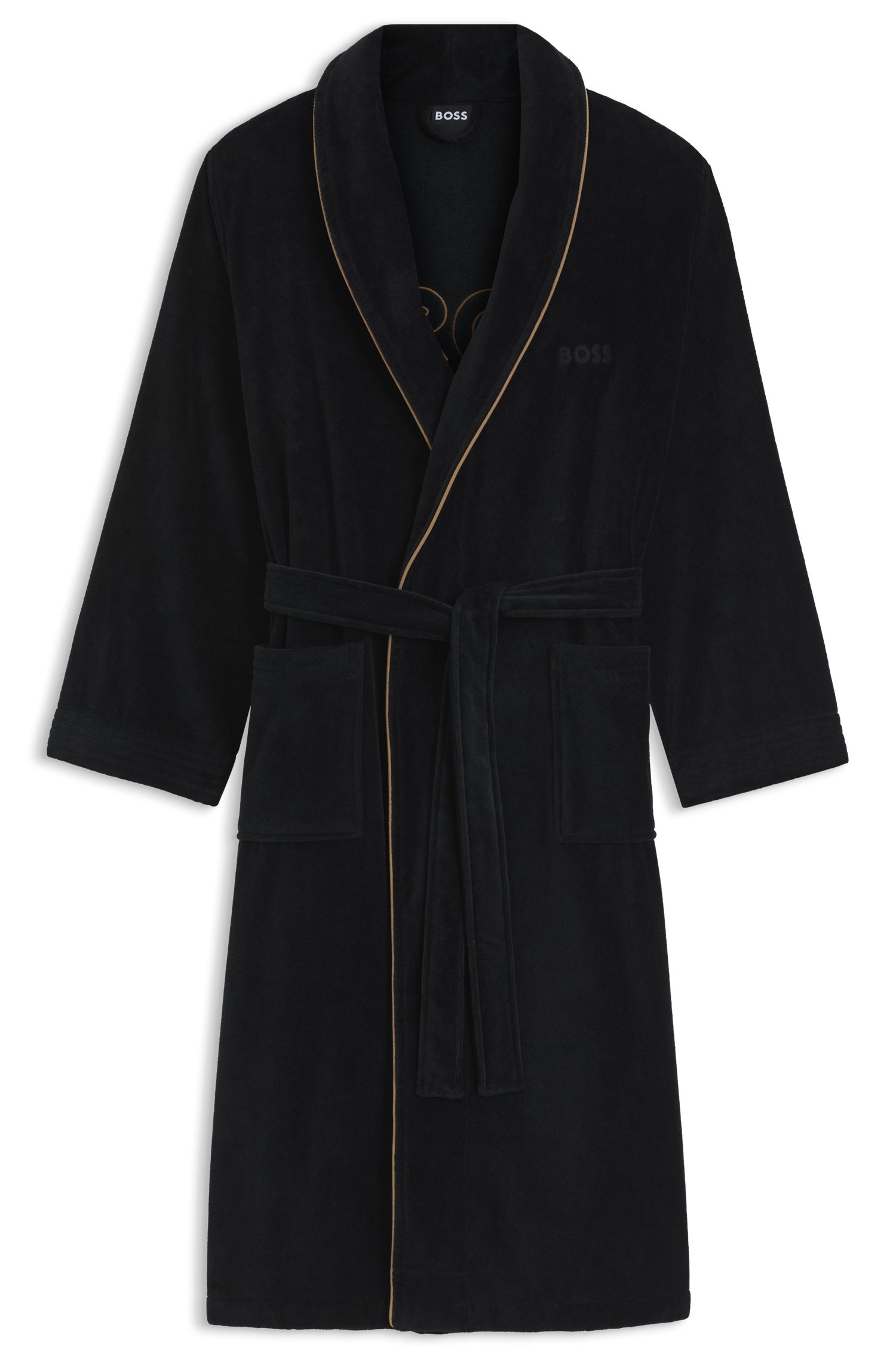 Boss Cotton dressing gown with piping and embroidered branding morgonrockar herr
