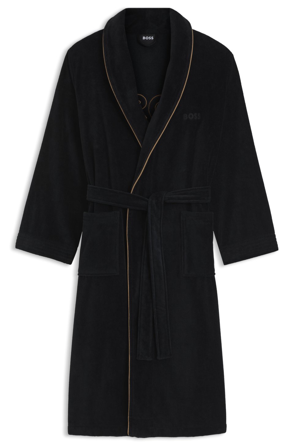 Cotton dressing gown with piping and embroidered branding