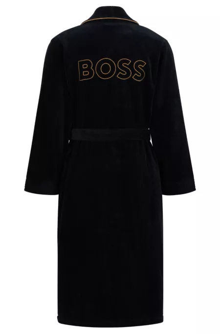 Cotton dressing gown with piping and embroidered branding