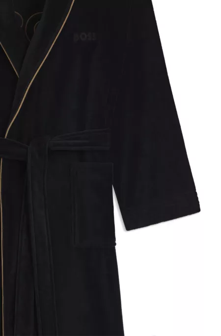Cotton dressing gown with piping and embroidered branding