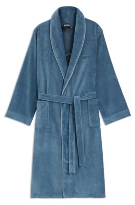 Cotton dressing gown with piping and embroidered branding