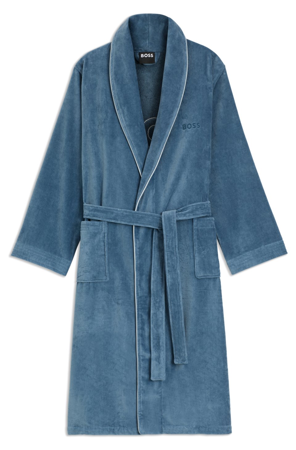 Cotton dressing gown with piping and embroidered branding