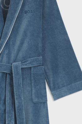 Ochtendjas van katoen met biezen en logostiksel, Blauw