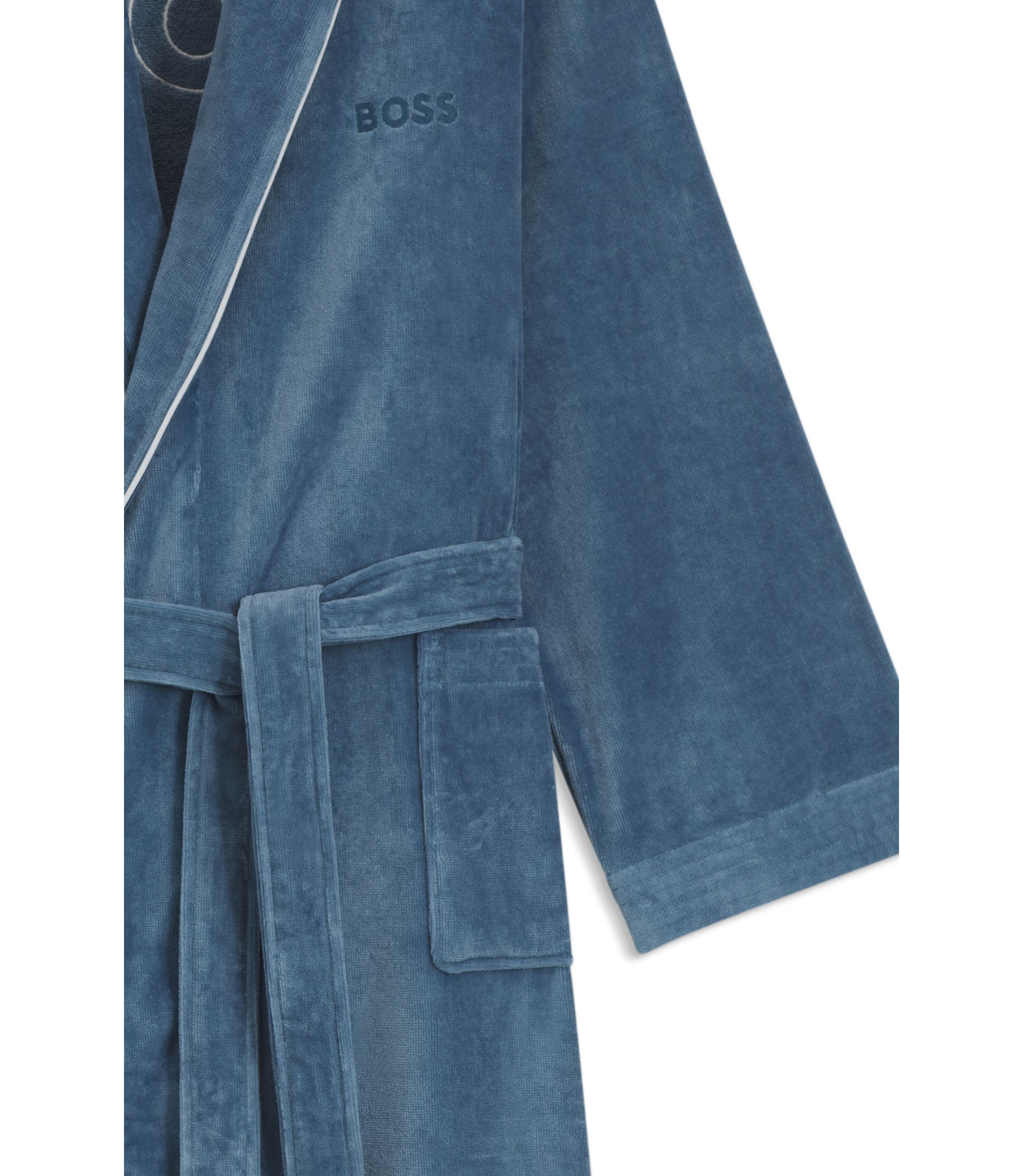 BOSS Cotton dressing gown with piping and embroidered branding