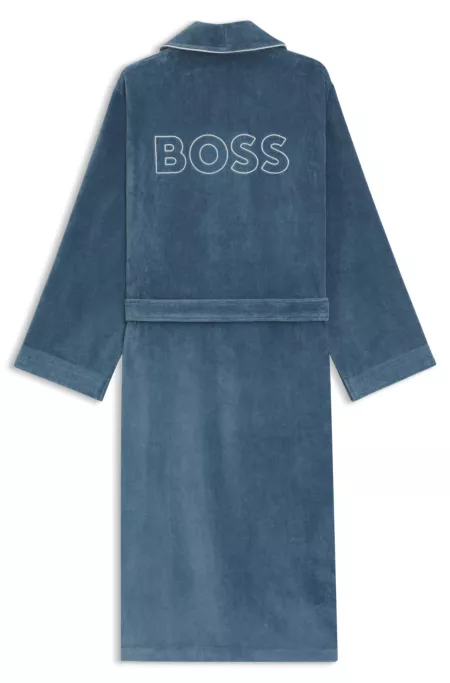 Cotton dressing gown with piping and embroidered branding