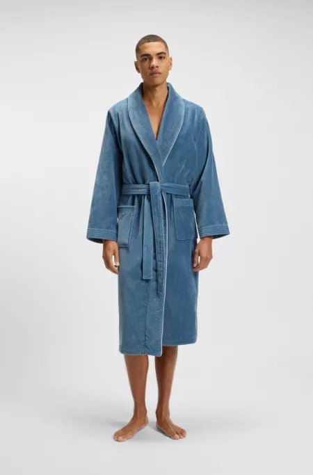 Cotton dressing gown with piping and embroidered branding