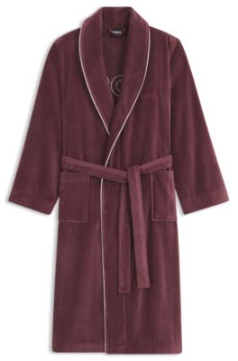 Cotton dressing gown with piping and embroidered branding, Dark Red