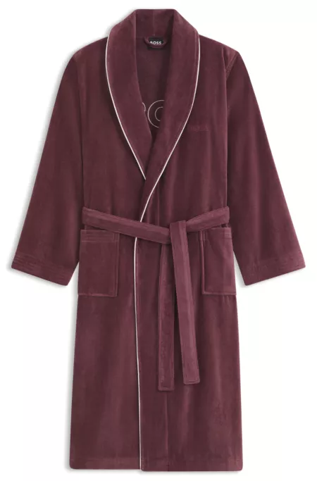 Cotton dressing gown with piping and embroidered branding