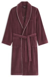 Cotton dressing gown with piping and embroidered branding, Dark Red