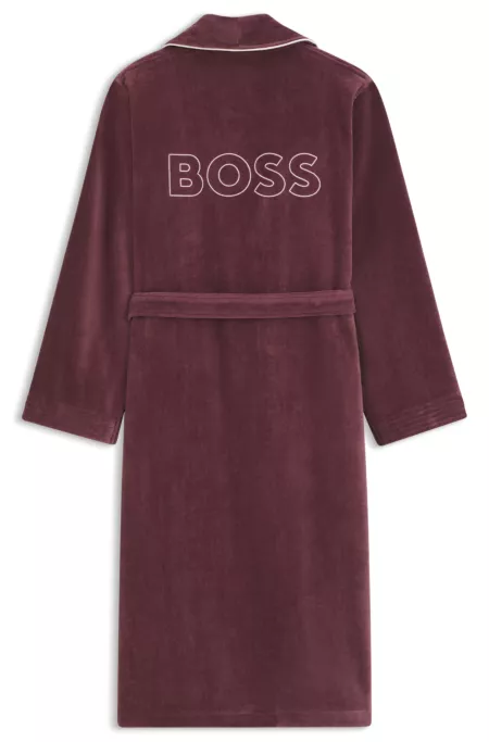 Cotton dressing gown with piping and embroidered branding