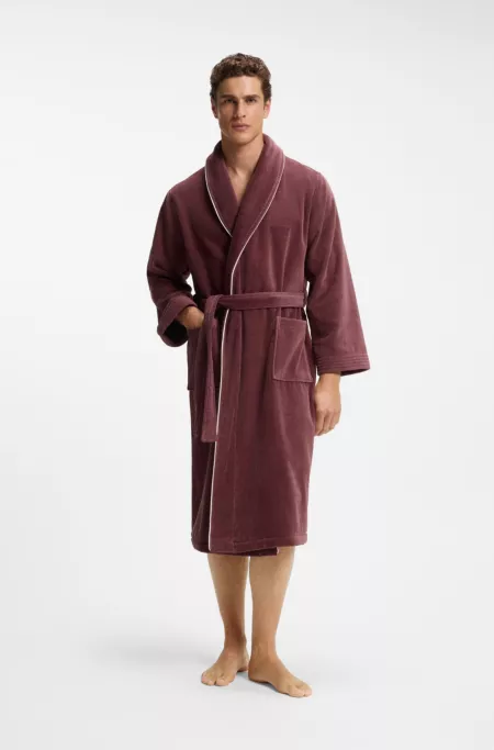 Cotton dressing gown with piping and embroidered branding