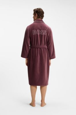 Vestaglia in cotone con profili e logo ricamato, Rosso scuro