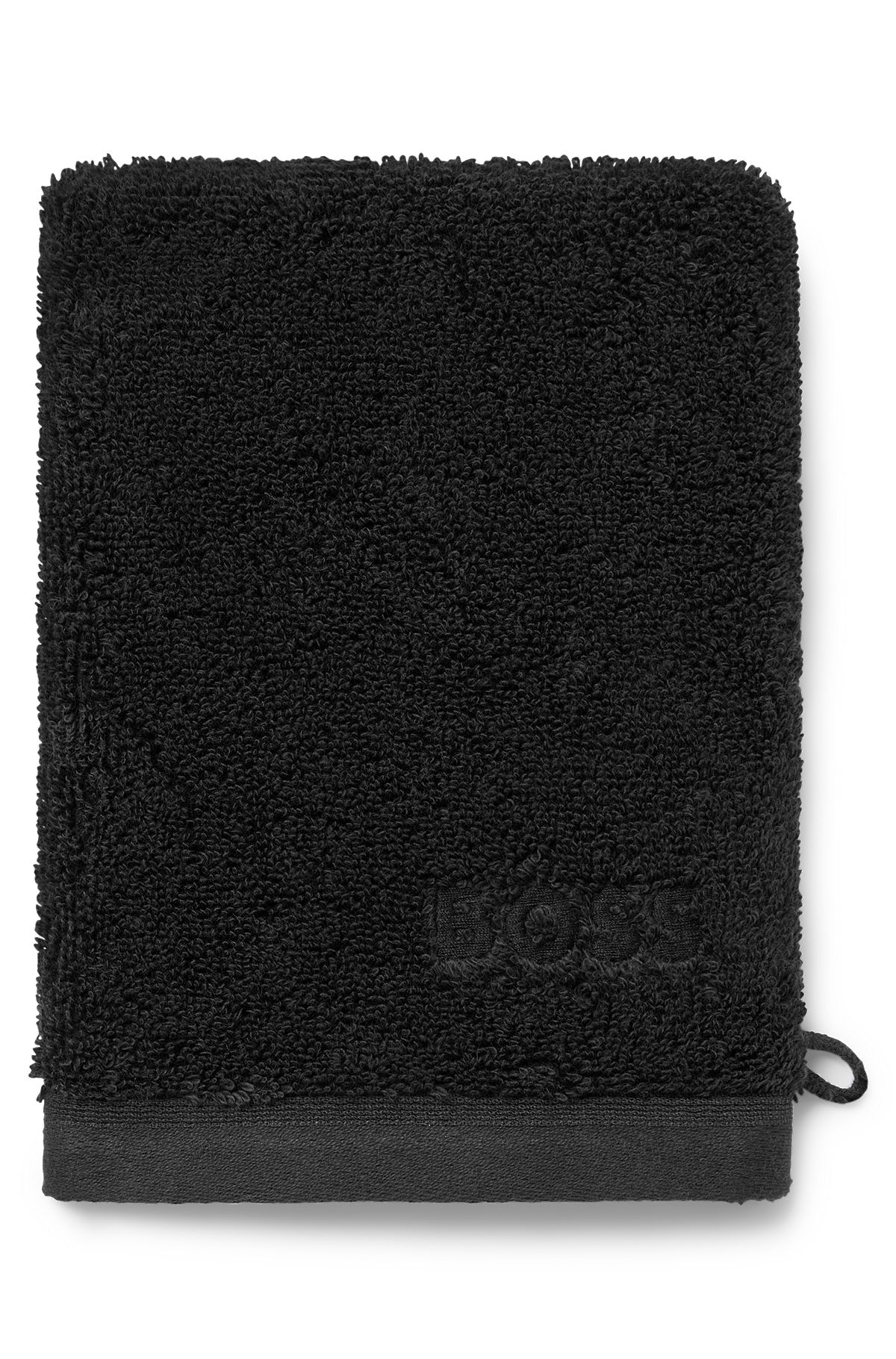 Guanto da bagno in cotone egeo nero con logo tono su tono, Nero