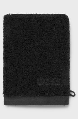 Gant de toilette en coton avec logo brod&eacute;, Noir