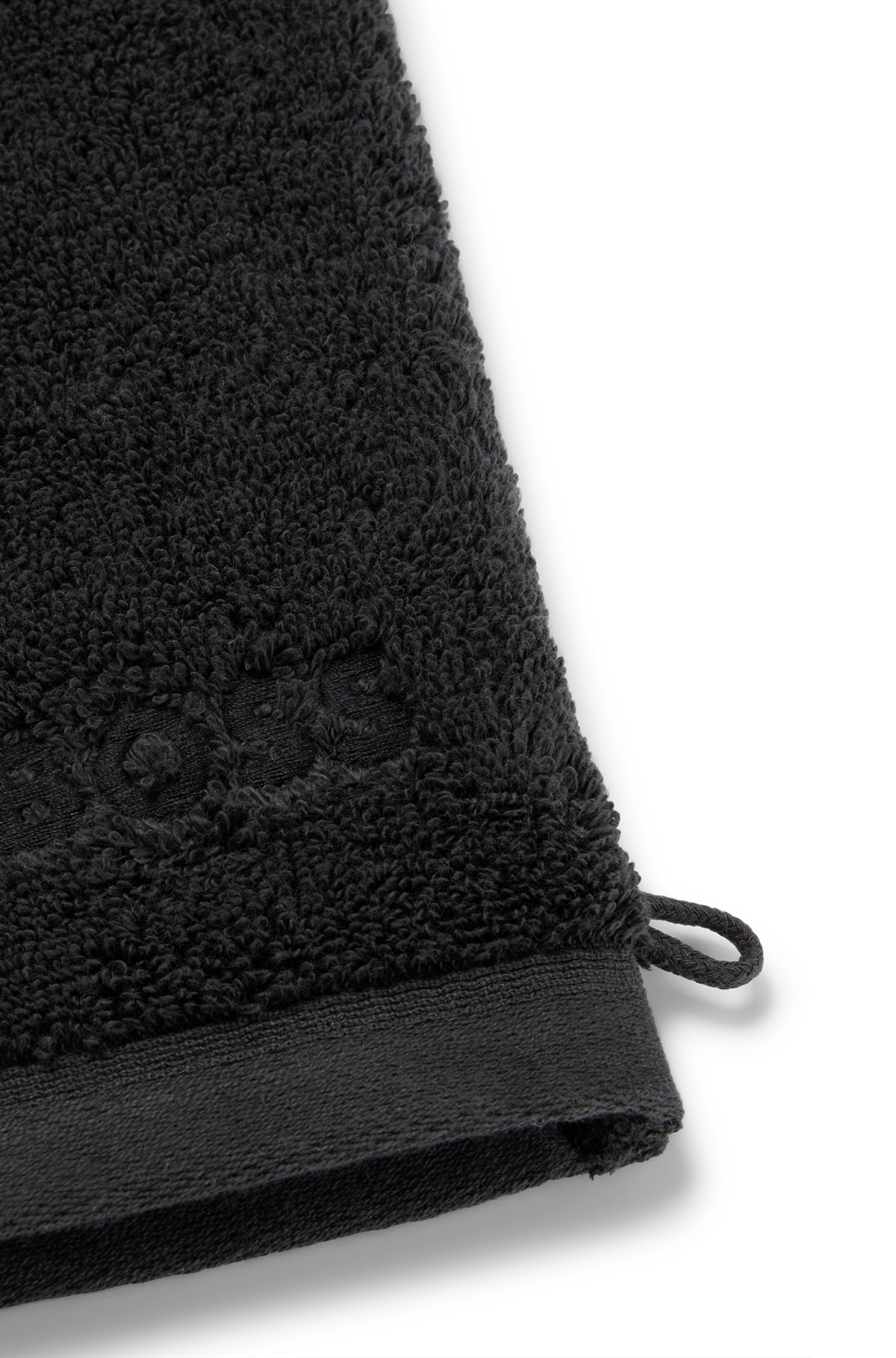 Black Aegean-cotton washing mitt with tonal logo, Black