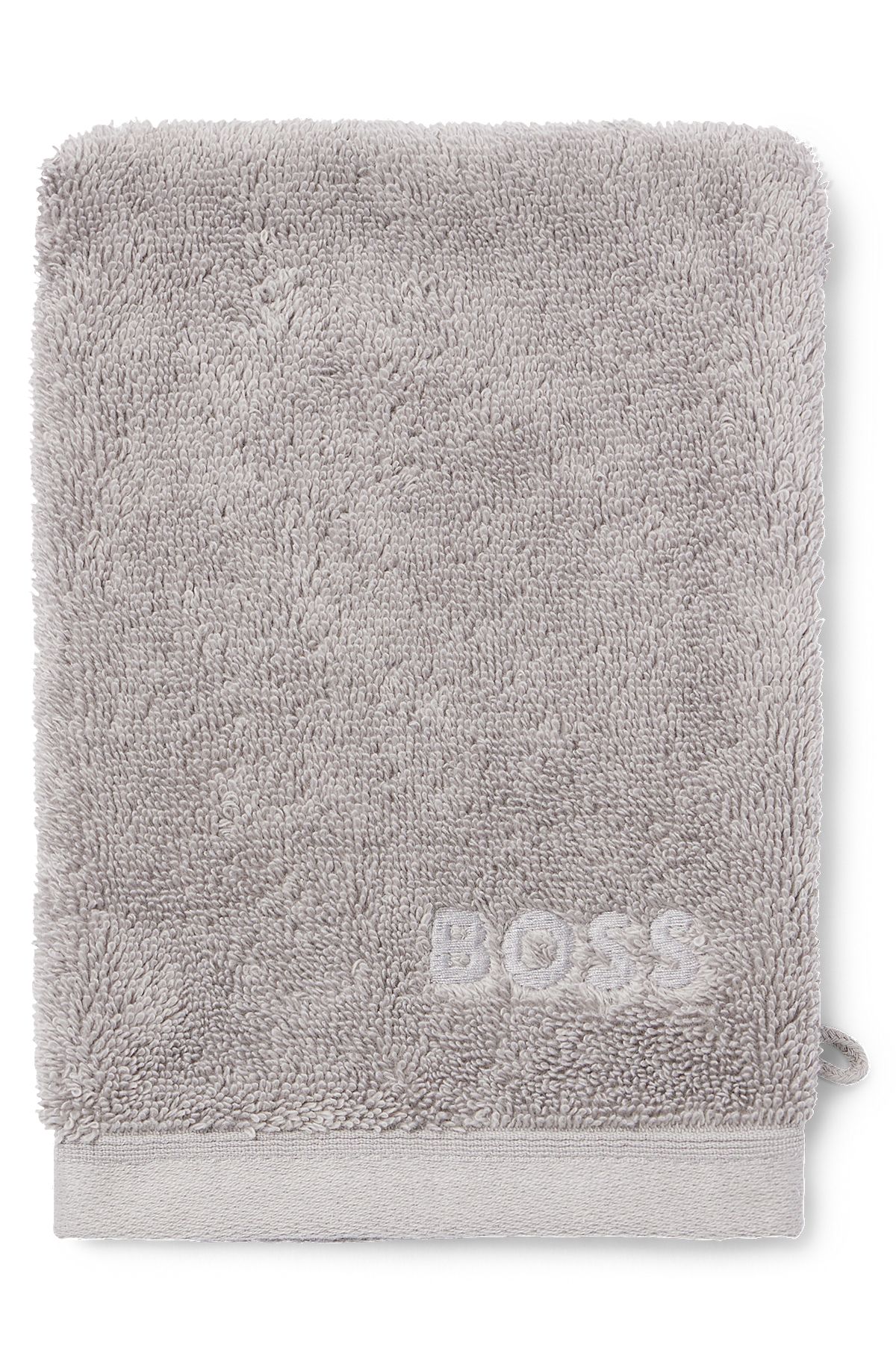 Silberfarbener Waschhandschuh aus ägäischer Baumwolle mit tonalem Logo, Silber