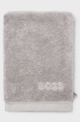 Guanto da bagno in cotone egeo color argento con logo tono su tono, Argento