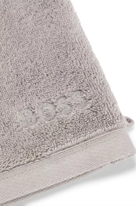 Gant de toilette en coton argenté de la mer Égée avec logo ton sur ton