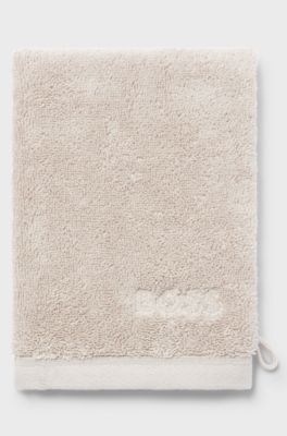 Logo-embroidered wash mitt in Aegean cotton, Light Beige