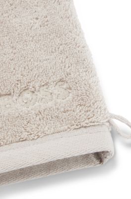 Logo-embroidered wash mitt in Aegean cotton, Light Beige