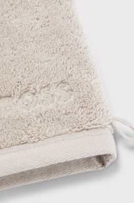 Logo-embroidered wash mitt in Aegean cotton, Light Beige