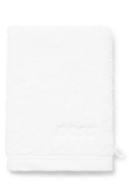 Logo-embroidered wash mitt in Aegean cotton, White