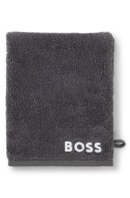 Cotton wash mitt with contrast embroidered logo, Dark Grey
