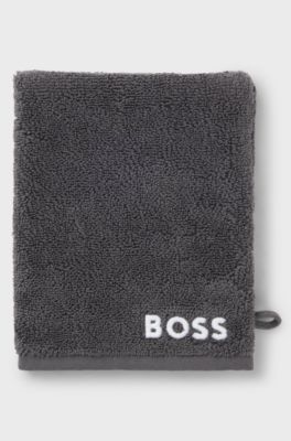 Manopla de ba&ntilde;o de algod&oacute;n con logo bordado en contraste, Gris oscuro