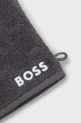 Manopla de ba&ntilde;o de algod&oacute;n con logo bordado en contraste, Gris oscuro