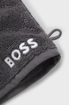 Manopla de ba&ntilde;o de algod&oacute;n con logo bordado en contraste, Gris oscuro