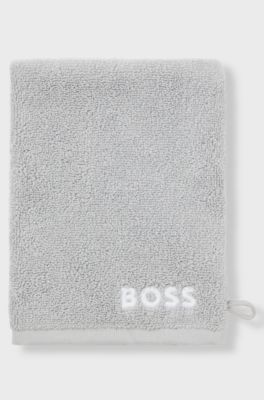 Cotton wash mitt with contrast embroidered logo, Silver
