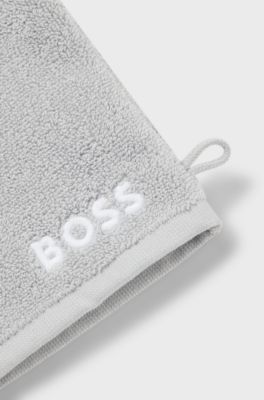 Cotton wash mitt with contrast embroidered logo, Silver