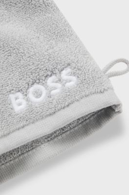 Cotton wash mitt with contrast embroidered logo, Silver
