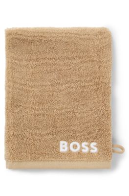 Cotton wash mitt with contrast embroidered logo, Beige