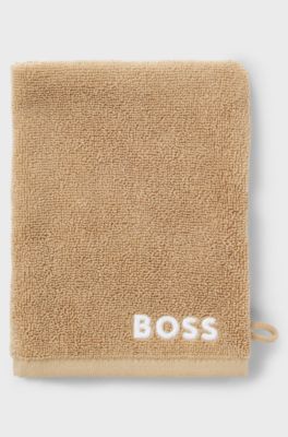 Cotton wash mitt with contrast embroidered logo, Beige