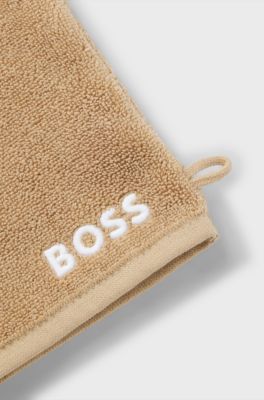 Cotton wash mitt with contrast embroidered logo, Beige