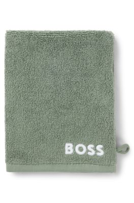 Cotton wash mitt with contrast embroidered logo, Green