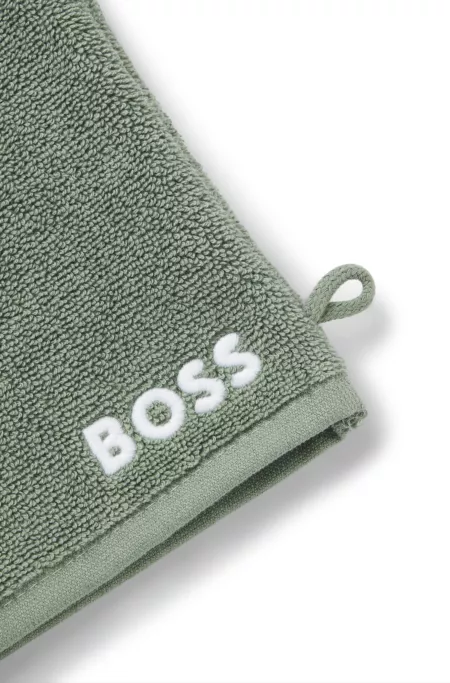 Waschhandschuh aus Baumwolle mit kontrastfarbener Logo-Stickerei