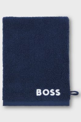 Gant de toilette en coton avec logo brod&eacute; en contraste, Bleu fonc&eacute;