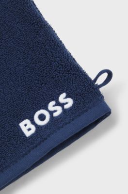 Guanto da bagno in cotone con logo ricamato a contrasto, Blu scuro