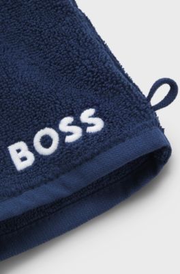 Gant de toilette en coton avec logo brod&eacute; en contraste, Bleu fonc&eacute;