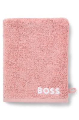 Cotton wash mitt with contrast embroidered logo, light pink