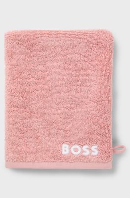 Cotton wash mitt with contrast embroidered logo, light pink