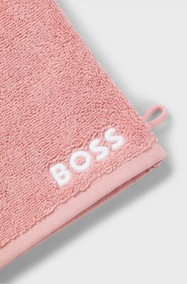 Cotton wash mitt with contrast embroidered logo, Light Pink