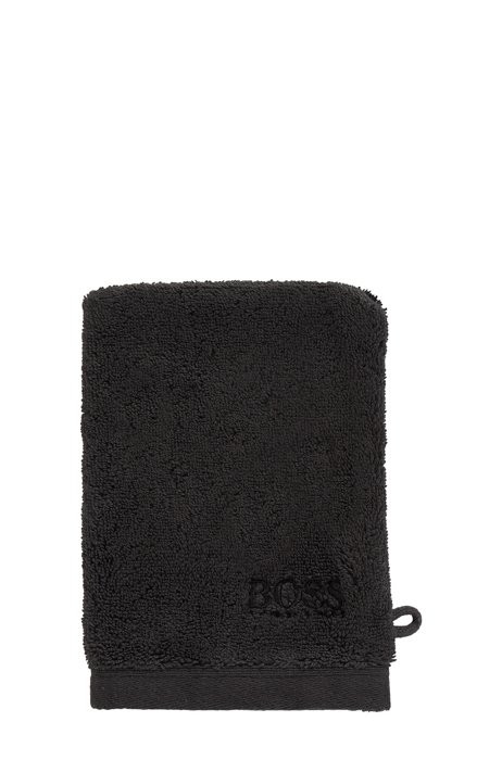 Waschhandschuh aus ägäischer Baumwolle mit Logo, Schwarz