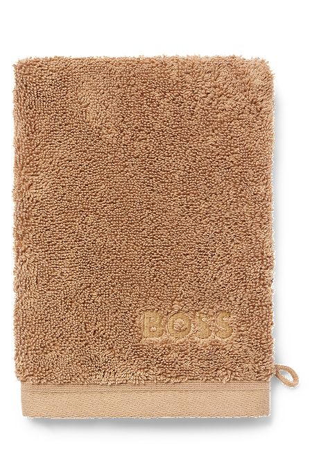 Waschhandschuh aus ägäischer Baumwolle mit Logo, Braun