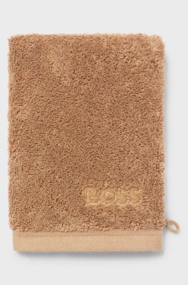 Katoenen washandje met logostiksel, Bruin