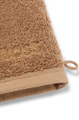 Logo washing mitt in Aegean cotton, Brown